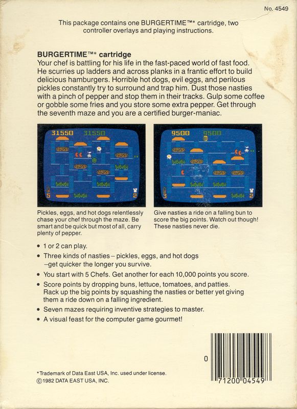 Back Cover for BurgerTime (Intellivision)