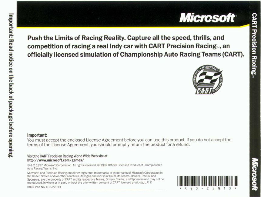 Back Cover for CART Precision Racing (Windows)