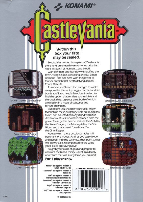 Back Cover for Castlevania (DOS)