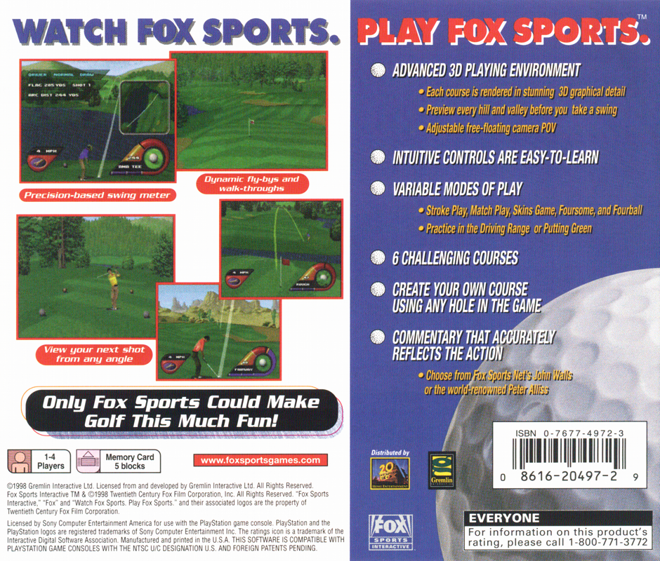 Back Cover for Fox Sports Golf '99 (PlayStation)