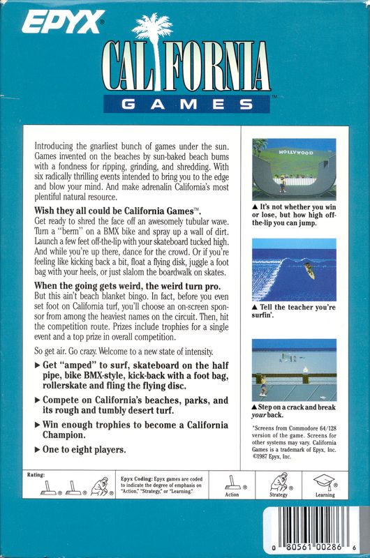 Back Cover for California Games (Atari 2600)