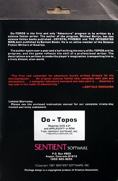 Back Cover for Oo-Topos (Apple II)