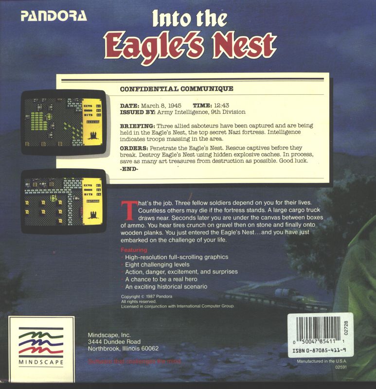 Back Cover for Into the Eagle's Nest (DOS) ( 5.25" Floppy disk release)