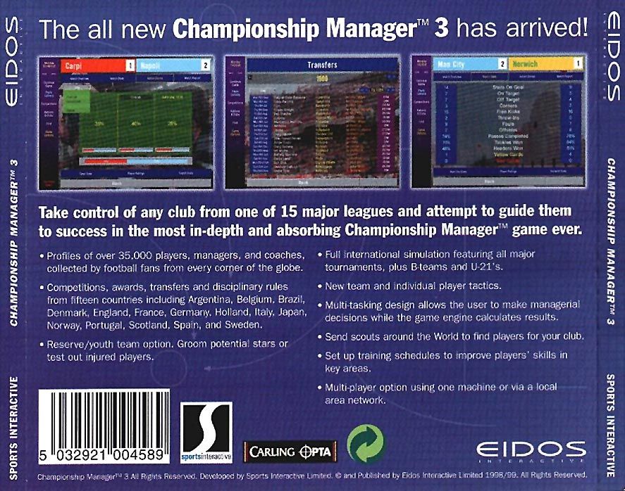 Back Cover for Championship Manager 3 (Windows)