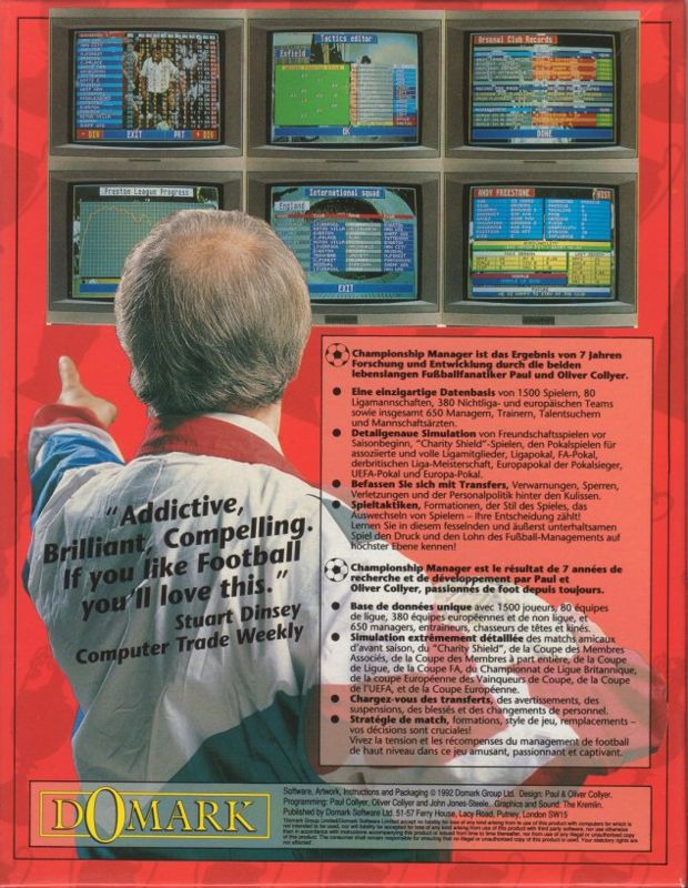 Back Cover for Championship Manager (DOS) (European)