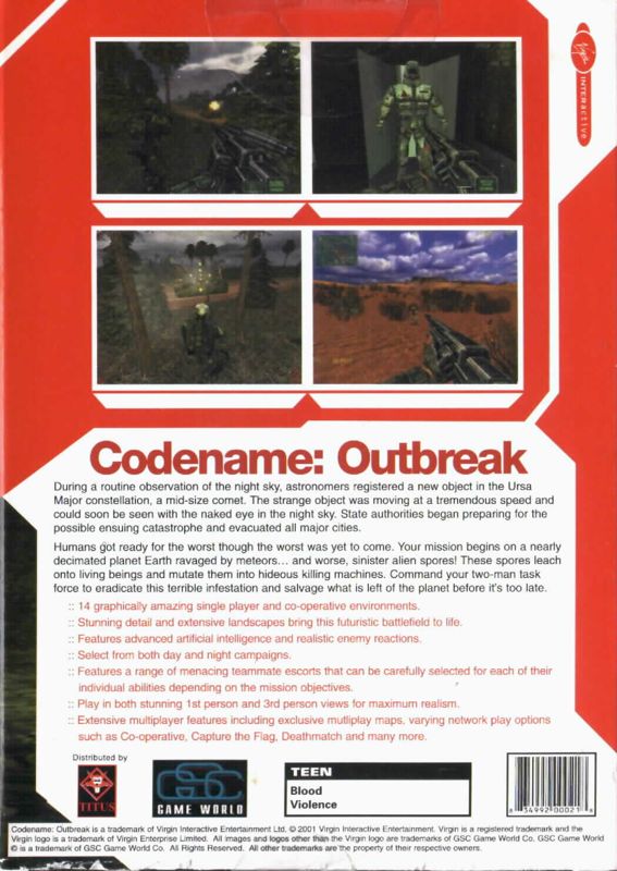 Back Cover for Codename: Outbreak (Windows)