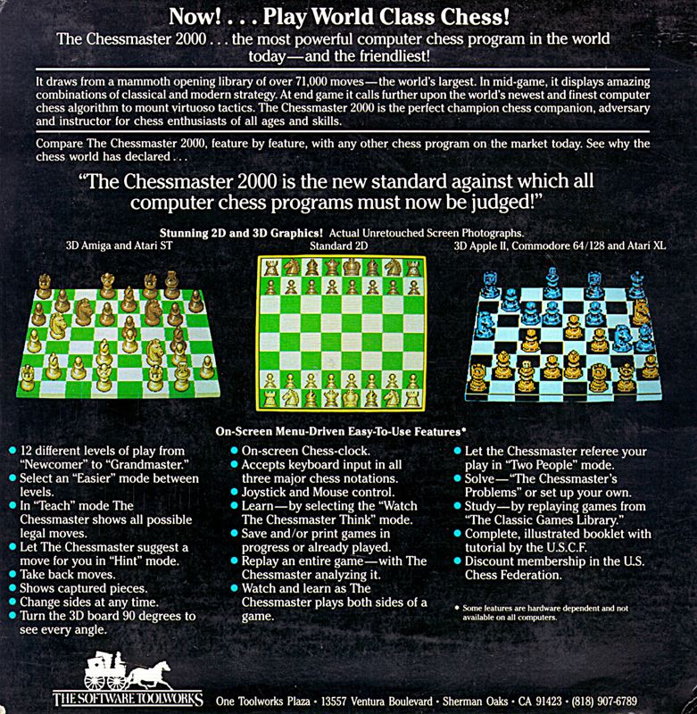 Back Cover for The Chessmaster 2000 (DOS)