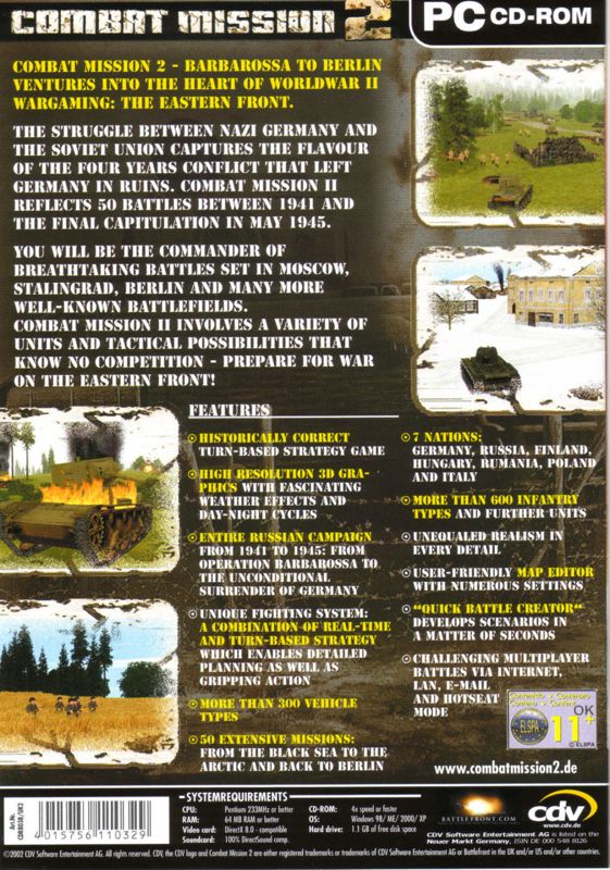 Back Cover for Combat Mission II: Barbarossa to Berlin (Windows)