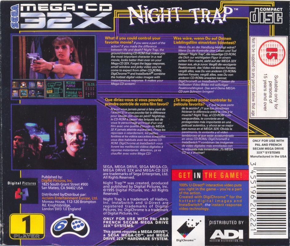 Back Cover for Night Trap (SEGA 32X)