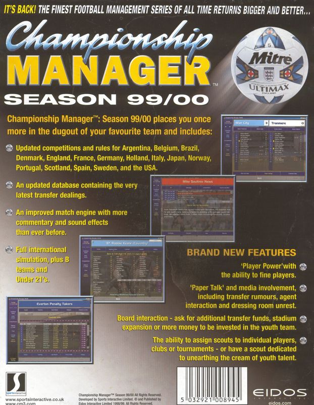 Back Cover for Championship Manager: Season 99/00 (Windows)