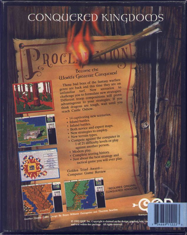 Back Cover for Conquered Kingdoms: Scenario Disk #1 (DOS)