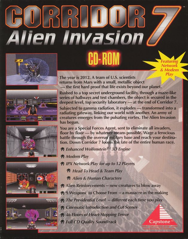 Back Cover for Corridor 7: Alien Invasion (DOS) (CD-ROM release)