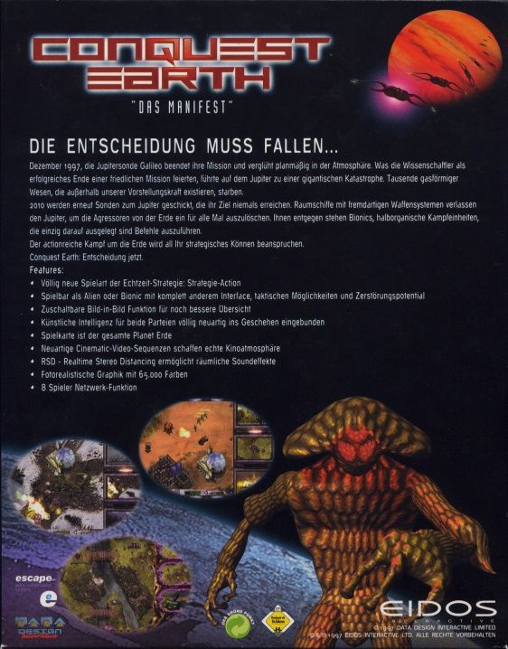 Back Cover for Conquest Earth: "First Encounter" (DOS and Windows)