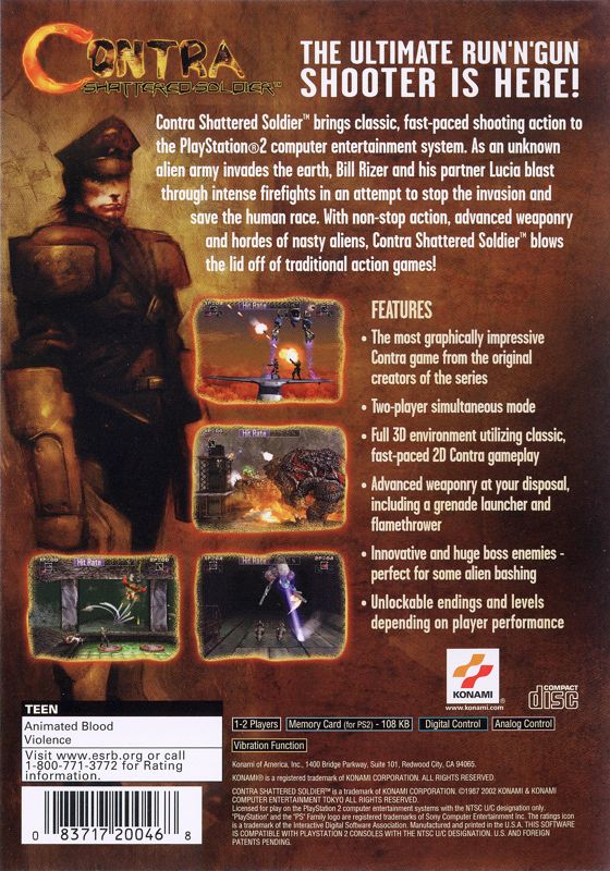 Back Cover for Contra: Shattered Soldier (PlayStation 2)