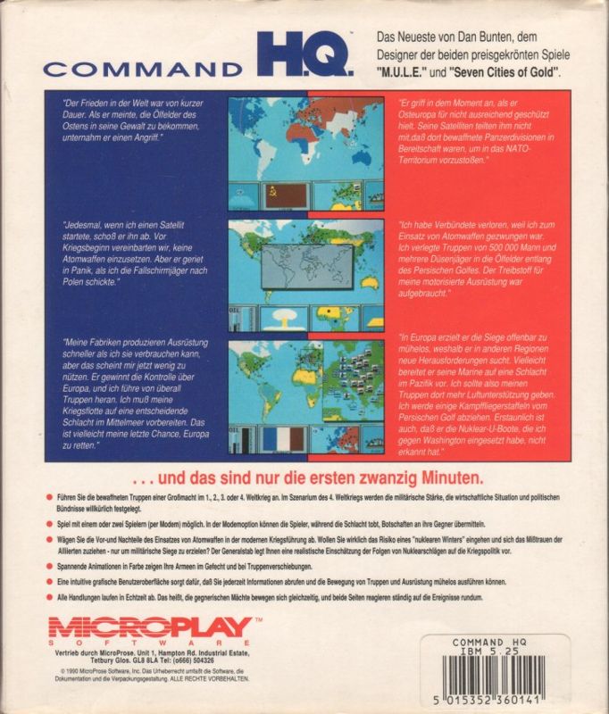 Back Cover for Command H.Q. (DOS)