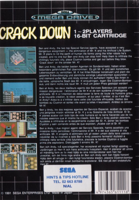 Back Cover for Crack Down (Genesis)