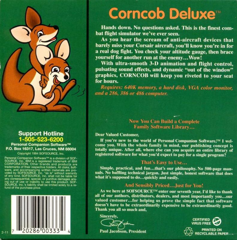 Back Cover for Corncob Deluxe (DOS)