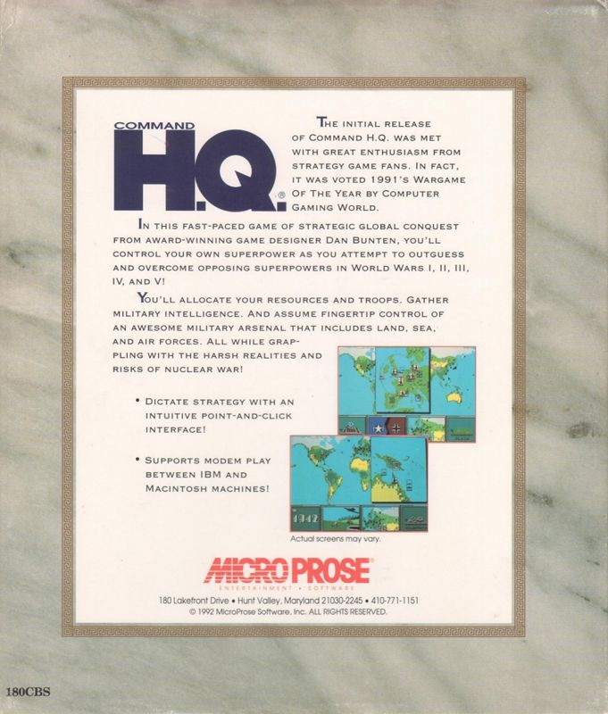 Back Cover for Command H.Q. (DOS)