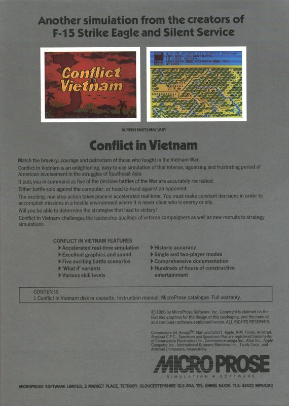 Back Cover for Conflict in Vietnam (PC Booter)