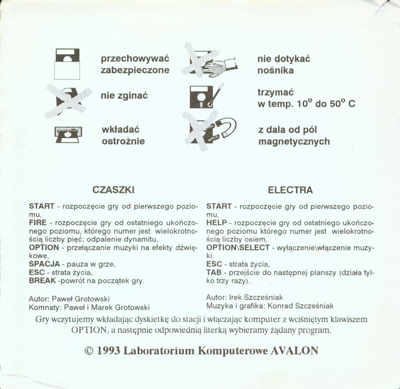 Inside Cover for Czaszki / Electra (Atari 8-bit) (5.25" disk release - alternate): Left Flap