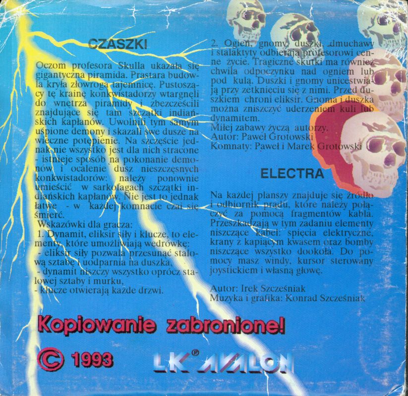Back Cover for Czaszki / Electra (Atari 8-bit) (5.25" disk release - alternate)