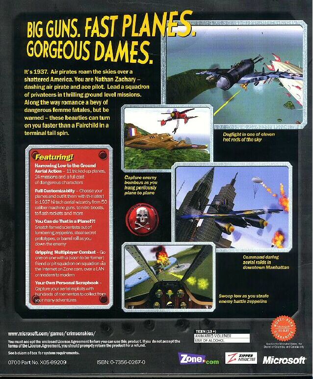 Back Cover for Crimson Skies (Windows)