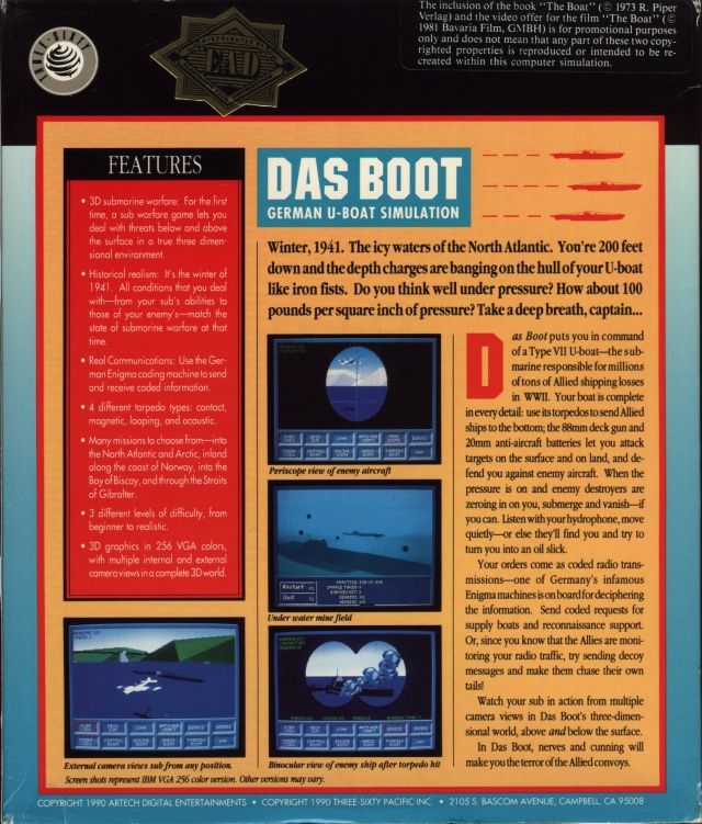 Back Cover for Das Boot: German U-Boat Simulation (DOS)