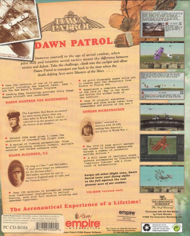 Back Cover for Dawn Patrol (DOS)