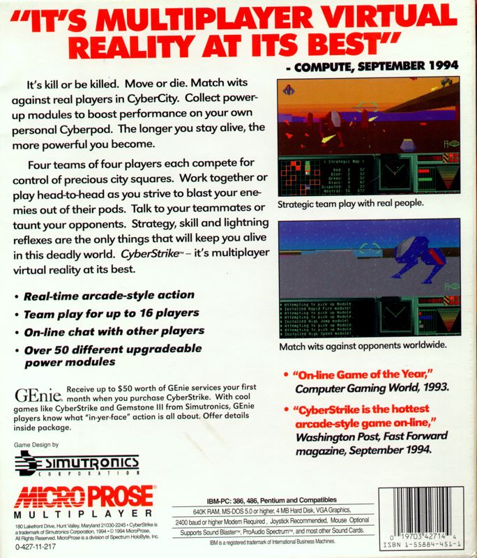 Back Cover for CyberStrike (DOS)