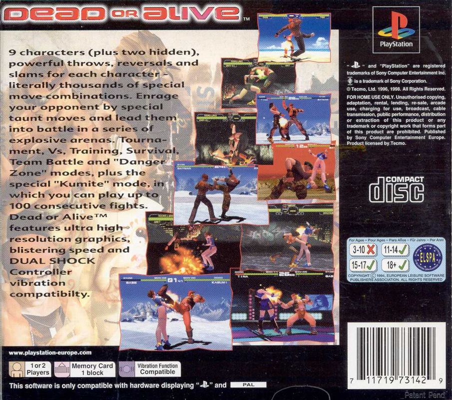 Back Cover for Dead or Alive (PlayStation)