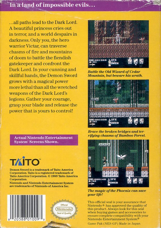 Back Cover for Demon Sword (NES)