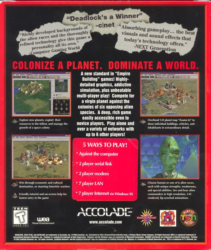 Back Cover for Deadlock: Planetary Conquest (Windows and Windows 16-bit)