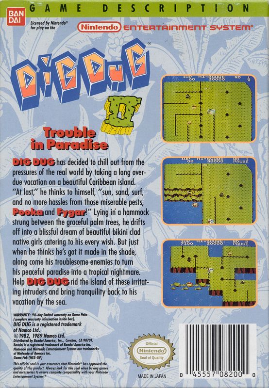 Back Cover for Dig Dug II: Trouble in Paradise (NES)