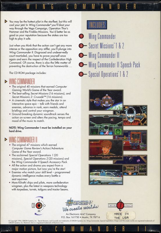 Back Cover for Wing Commander / Wing Commander II (Special CD-ROM Edition) (DOS)