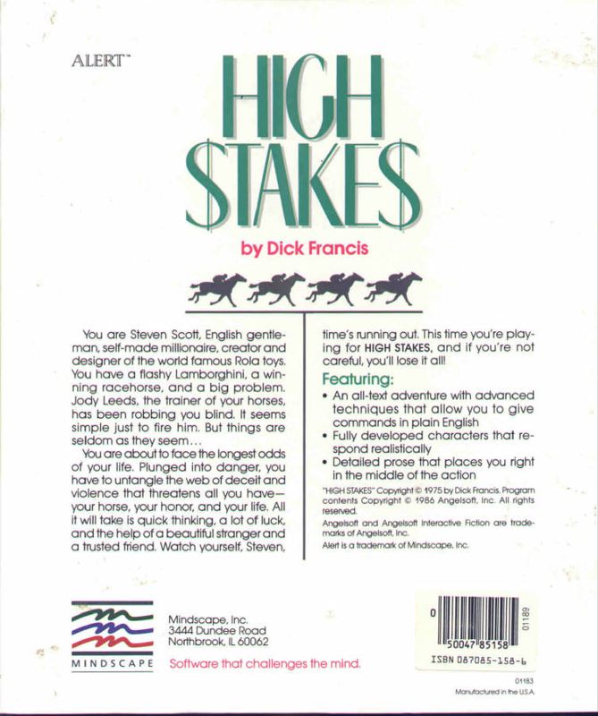Back Cover for High $take$ (Apple II and PC Booter)