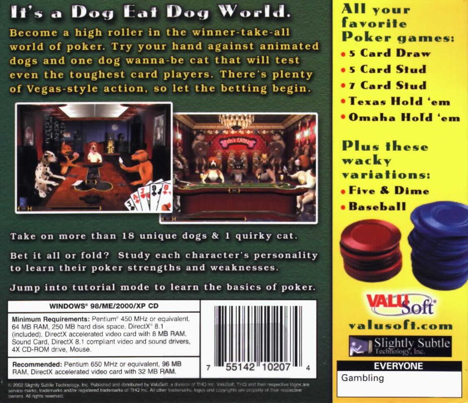 Back Cover for Dogs Playing Poker (Windows) (Cardboard jewel sleeve)
