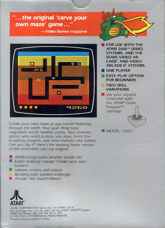 Back Cover for Dig Dug (Atari 2600) (1987 Release)
