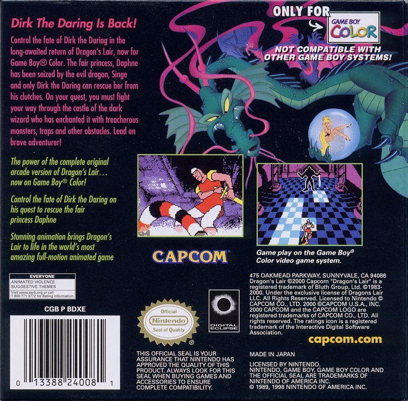 Back Cover for Dragon's Lair (Game Boy Color)
