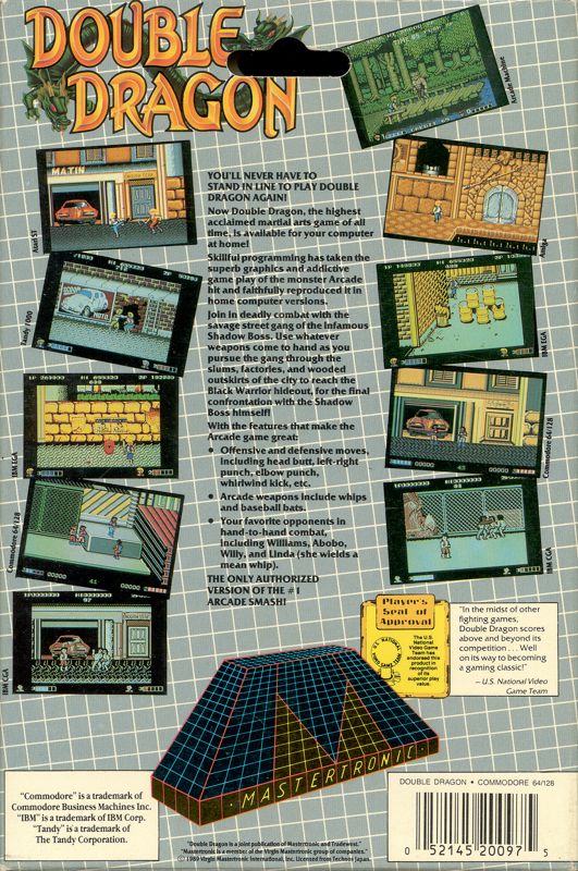 Back Cover for Double Dragon (Commodore 64)