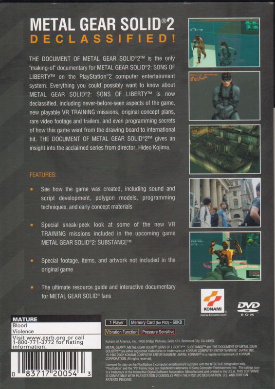 Back Cover for The Document of Metal Gear Solid 2 (PlayStation 2)
