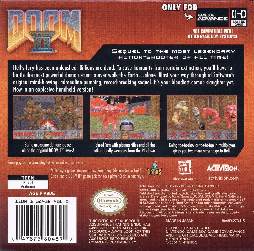 Back Cover for Doom II (Game Boy Advance)