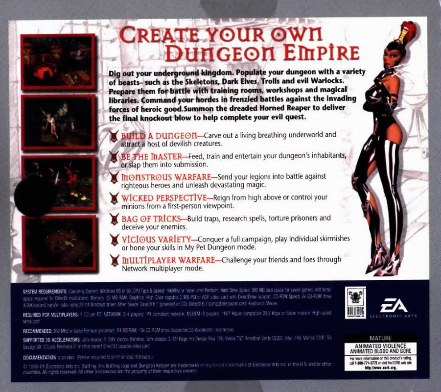 Inside Cover for Dungeon Keeper + Dungeon Keeper 2 (DOS and Windows): Left