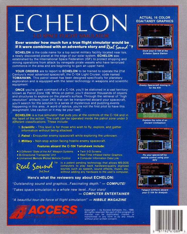 Back Cover for Echelon (DOS)