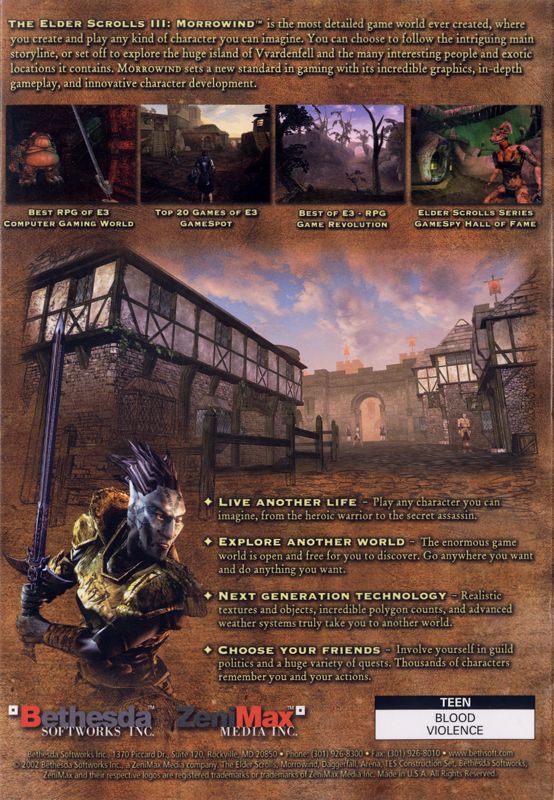Back Cover for The Elder Scrolls III: Morrowind (Windows)
