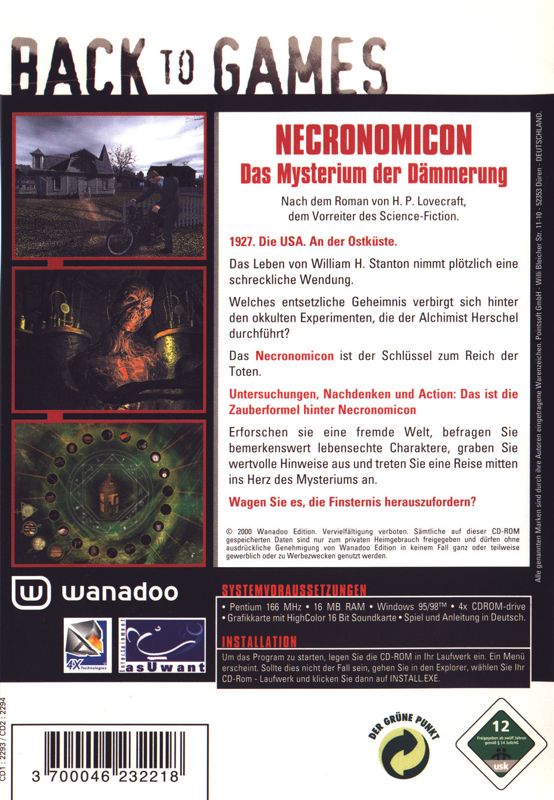 Back Cover for Necronomicon: The Gateway to Beyond (Windows) (Back to Games release)