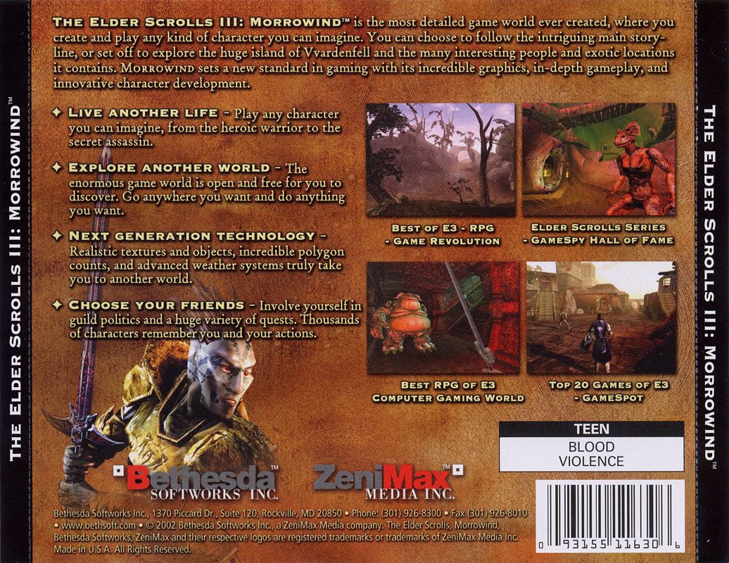 Other for The Elder Scrolls III: Morrowind (Windows): Jewel Case - Back