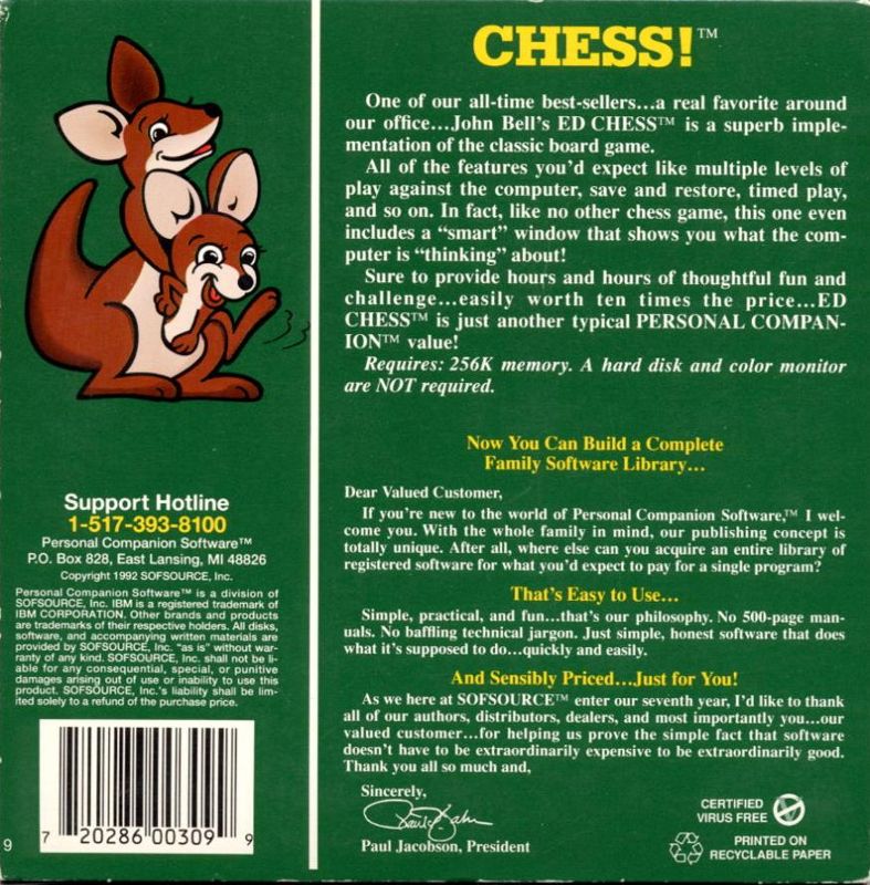 Back Cover for Chess! (DOS)