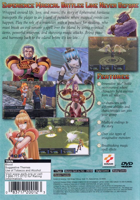 Back Cover for Ephemeral Fantasia (PlayStation 2)