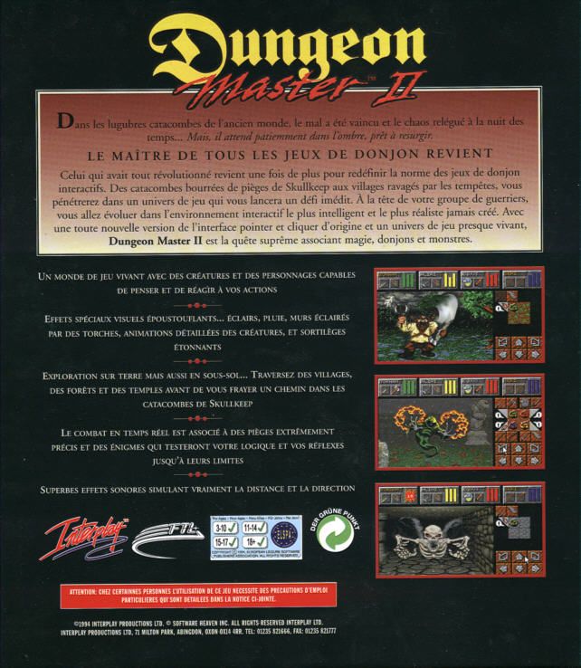 Back Cover for Dungeon Master II: Skullkeep (DOS)