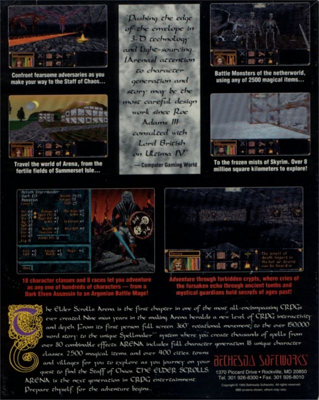 Back Cover for The Elder Scrolls: Arena (DOS) (CD-ROM release)